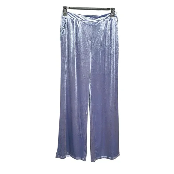 Christian Lacroix Medium Velour Wide Leg Pleated Pants Elastic Waist Light Blue - Picture 1 of 16